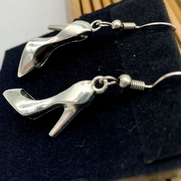 Silver High Heel Shoe Earrings - Picture 5 of 12